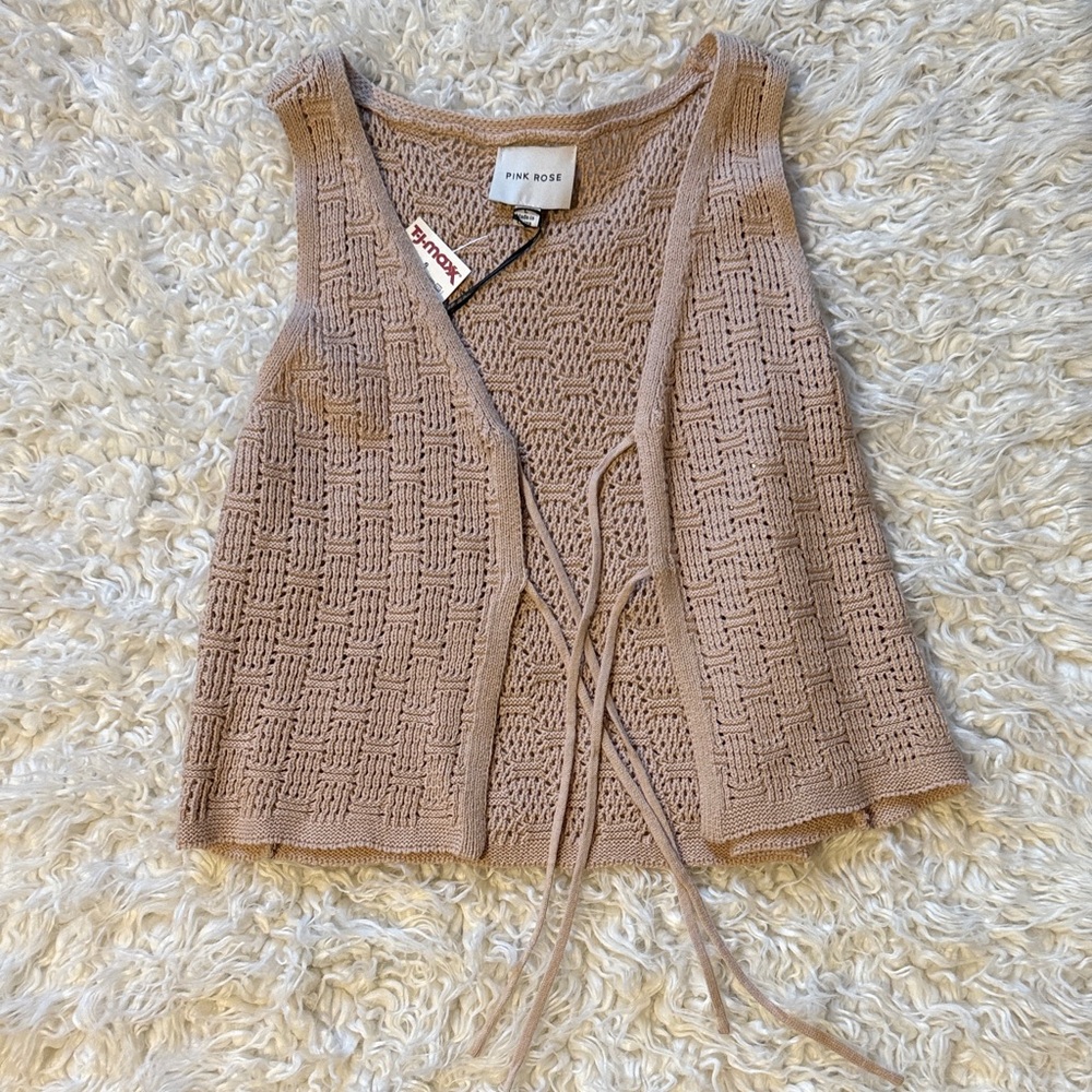 Pink Rose Women's Beige Knit Tank Top